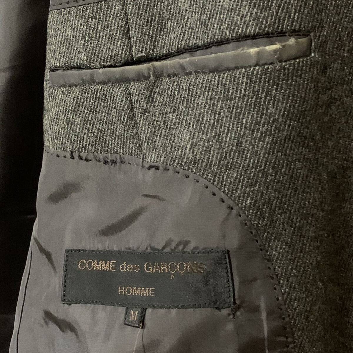 90s COMME des GARONS HOMME コムデギャルソン オム 1つボタン 1B ウールテーラードジャケット M グレー系_画像3