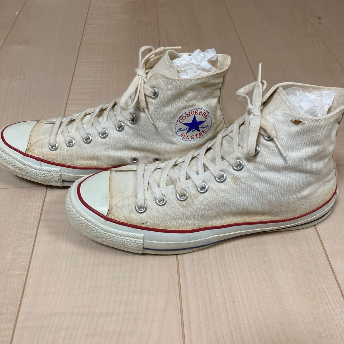 CONVERSE ALL STAR HI White 9 80s vintage USA製 極美品 あて布 囲み文字 生成り コンバース オールスター アメリカ製 1000円スタート_画像2