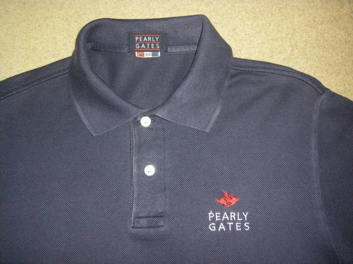 パーリーゲイツ／ゴルフウェア／PEARLY GATES半袖ポロシャツ　定番デザイン　紺　M　USED_画像2