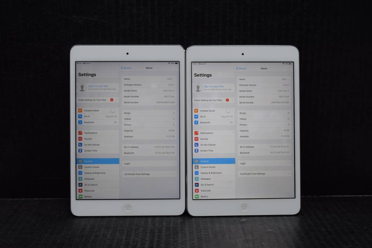 S0388(SLL) N L 2台セット Apple iPad mini2 Wi-Fiモデル 16GB シルバー ME279J/A A1489 タブレット 本体のみ._画像3