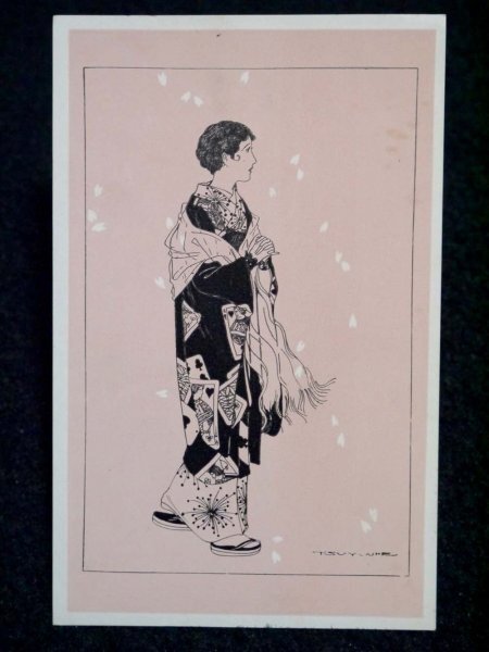 戦前 絵葉書 3枚 婦女会社特製 抒情画 美人画 大正ロマン 昭和レトロ アンティーク 資料の画像6