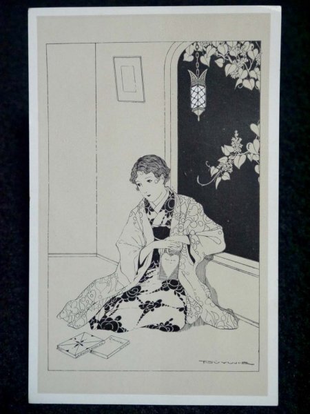 戦前 絵葉書 3枚 婦女会社特製 抒情画 美人画 大正ロマン 昭和レトロ アンティーク 資料の画像3