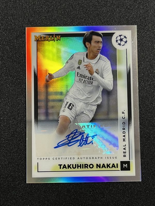 中井卓大 直筆サインカード 2022-23 Topps Merlin Refractor Auto Takuhiro Nakai Real Madrid *説明必読の画像1