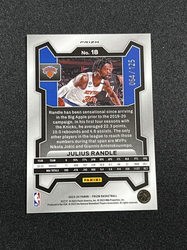 【125枚限定】 Julius Randle ジュリアス・ランドル 2023-24 Panini NBA Prizm Blue Ice Prizm ニックスの画像2