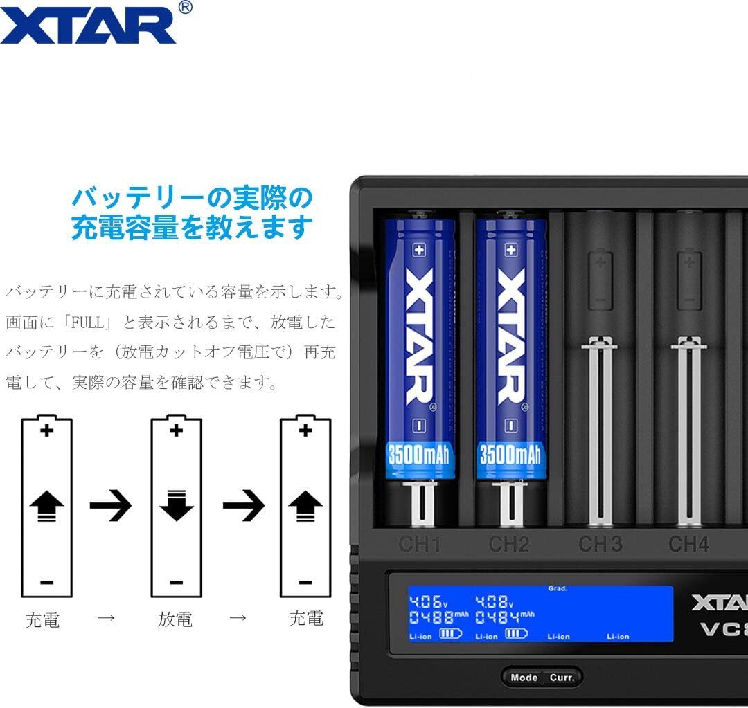 XTAR VC8 リチウム充電器 18650急速電池充電器 QC3.0対応 3.6V/3.7Vリチウムイオン電池 10400～26の画像4