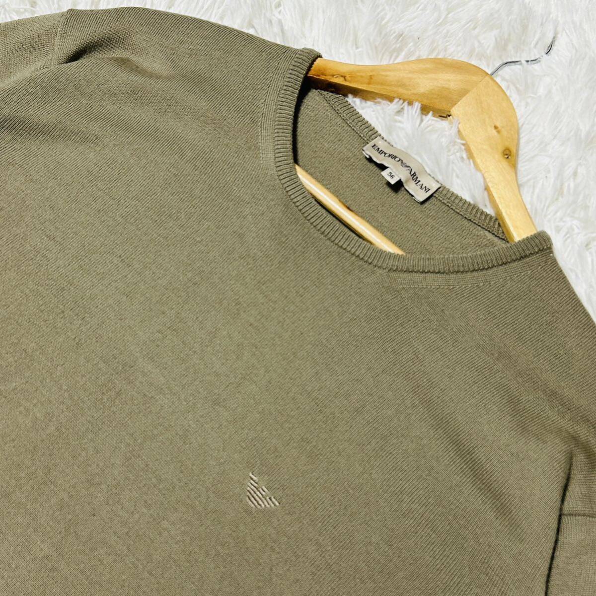 特大サイズ56(3XL)■ジョルジオアルマーニ社 エンポリオアルマーニ EMPORIO ARMANI スプリングニット セーター 薄手 春秋 ベージュロゴ刺繍_画像3