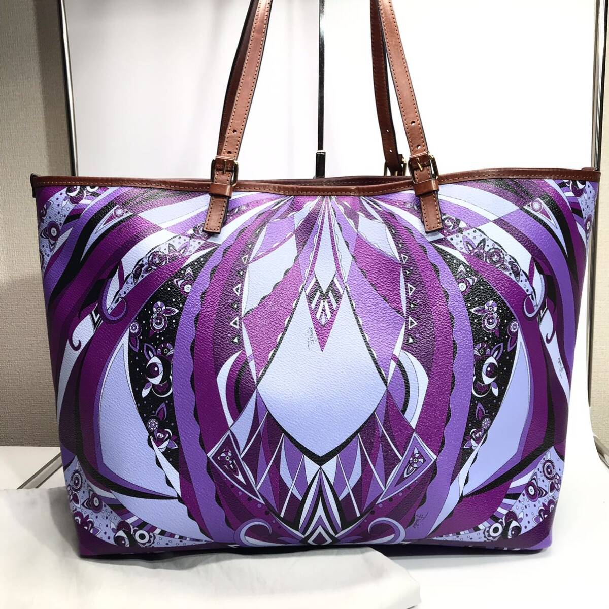 ★未使用／保存袋付★EMILIO PUCCI エミリオプッチ PVC×レザー トートバッグ ハンドバッグ ショルダー ピンク×パープル_画像2