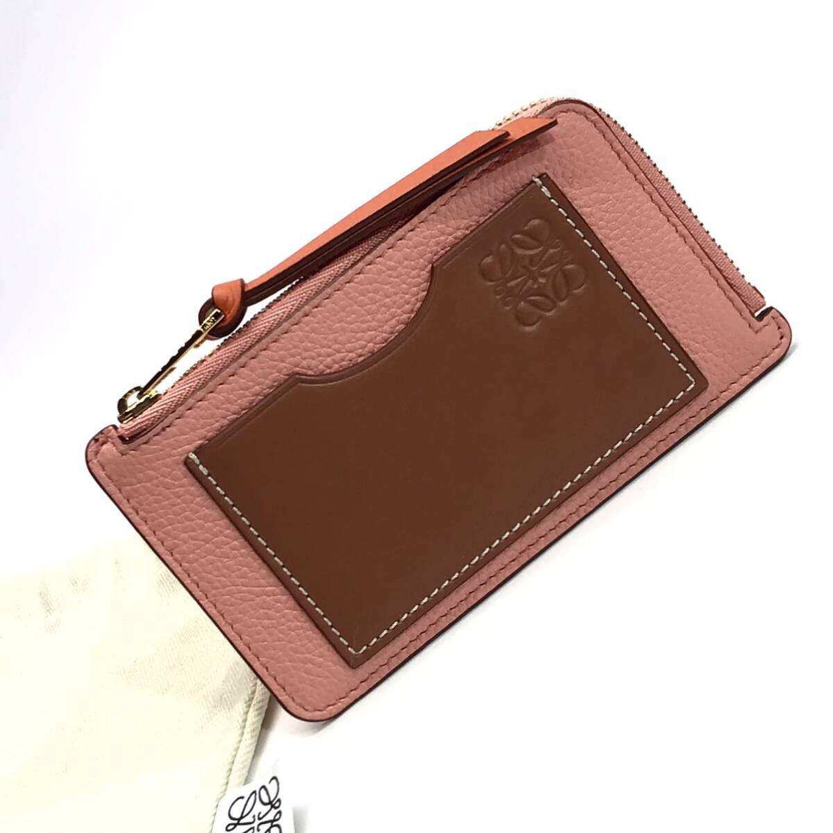 ★未使用★LOEWE ロエベ コインカードホルダー バイカラー ブロッサム×タン L字ファスナー コインウォレット ミニ財布 C660Z40X04の画像1