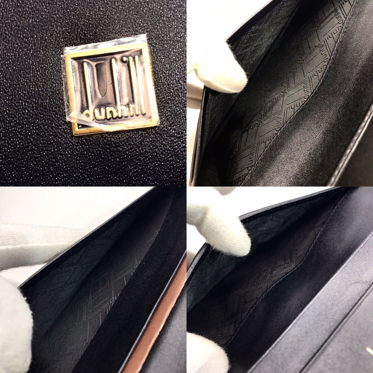 * не использовался *dunhill Dunhill Logo plate кожа 6cc пальто бумажник черный & Gold складывающийся пополам длинный кошелек карта & вставка имеется . inserting 