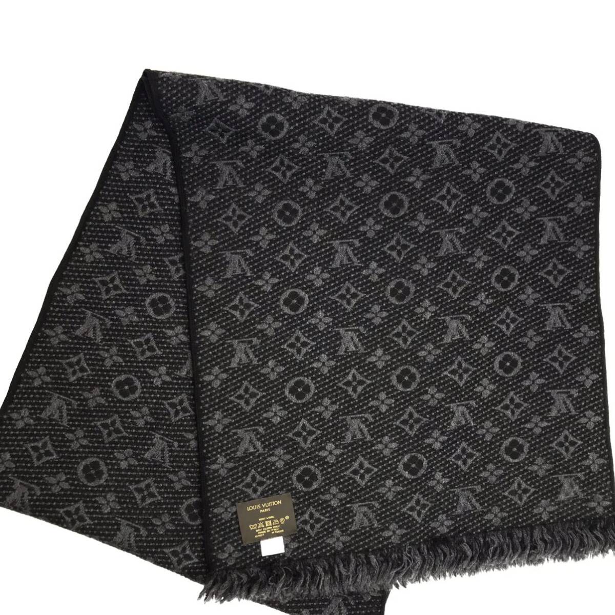 ★良品／人気★LOUIS VUITTON ルイヴィトン エシャルプ・モノグラム クラシック マフラー アントラシット／グレー フリンジ 現行 M78526_画像8