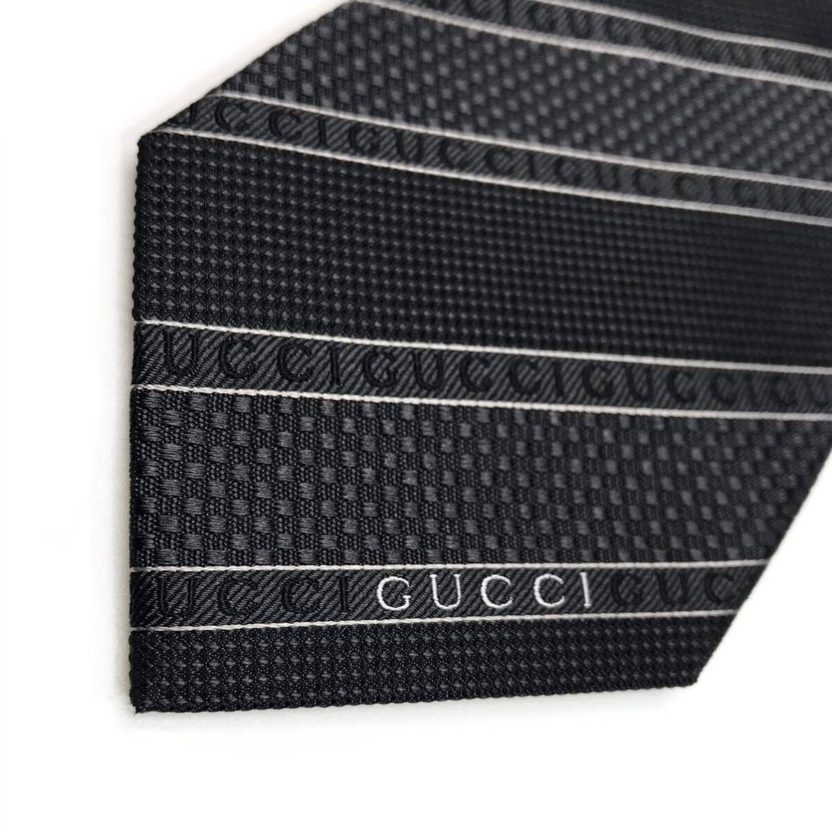 * превосходный товар *GUCCI Gucci ALISE шелк Jaguar doreji men taru Thai 8CM черный галстук полоса Logo пчела bee 499694 4B002 1000