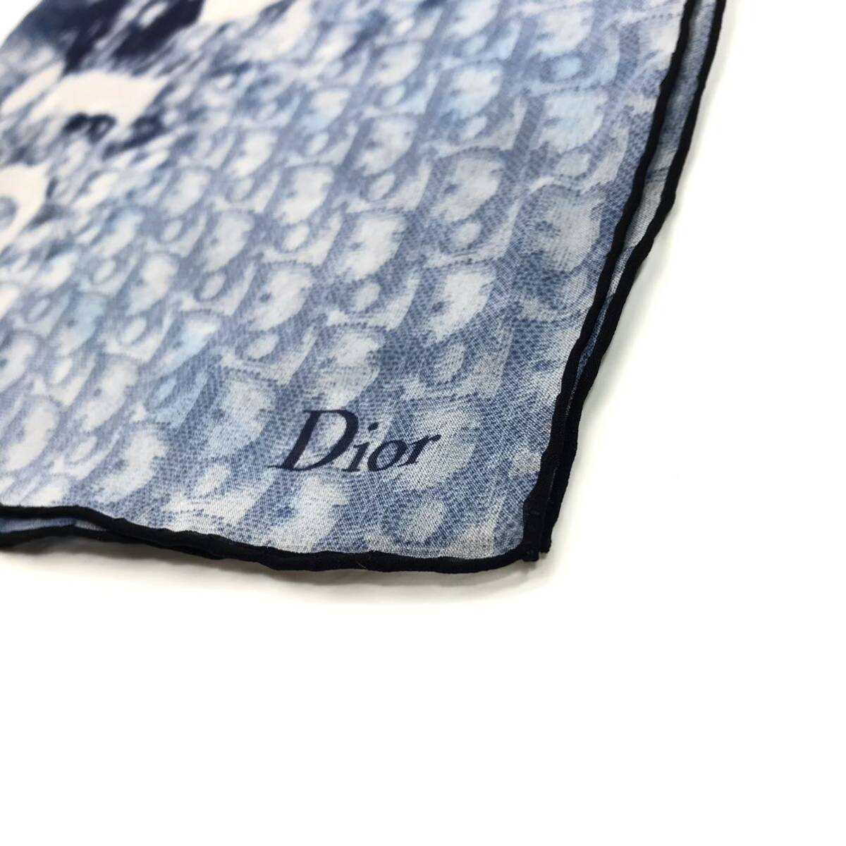★極美品／超希少★Christian Dior クリスチャンディオール トロッター シルクスカーフ ブルー×ホワイト ブランドロゴ オブリーク_画像3