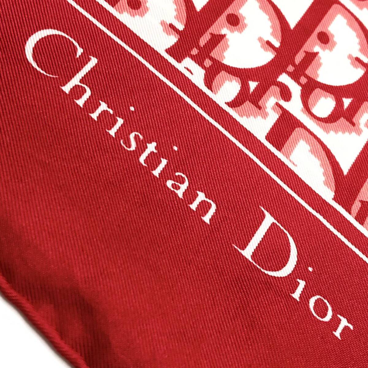 ★極美品／王道★Christian Dior クリスチャンディオール トロッター シルク スカーフ 大判 レッド×ホワイト オブリーク 日本製_画像8