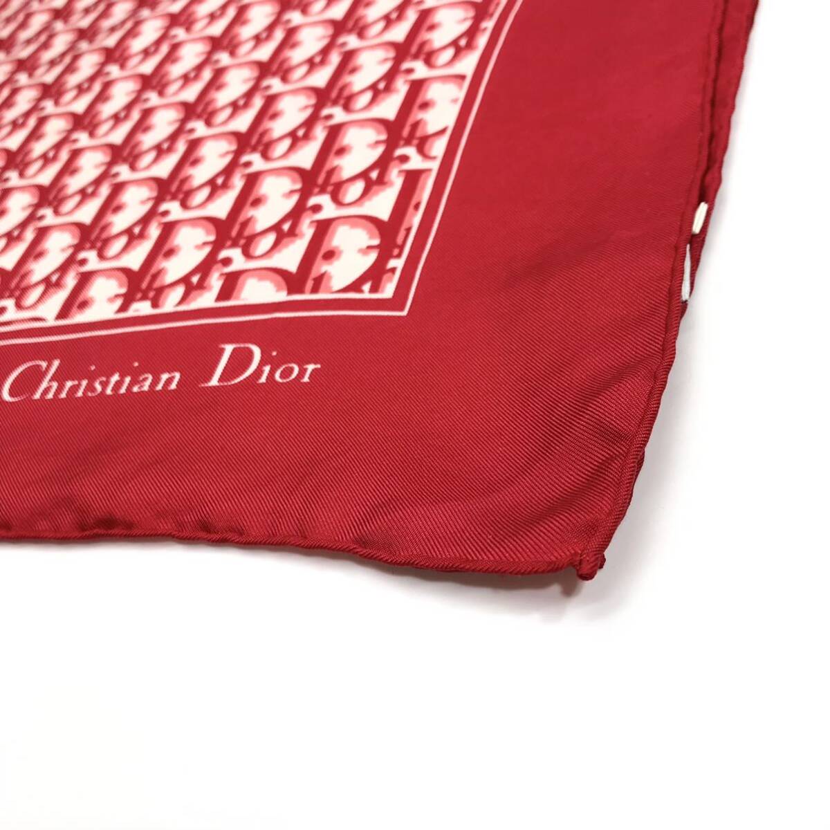 ★極美品／王道★Christian Dior クリスチャンディオール トロッター シルク スカーフ 大判 レッド×ホワイト オブリーク 日本製_画像3