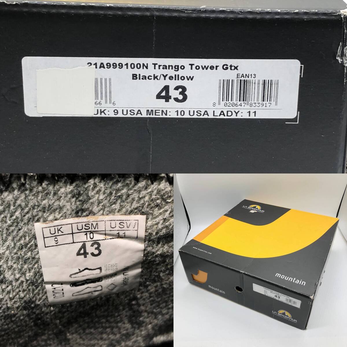 LA SPORTIVA スポルティバ トランゴタワーGTX サイズ43 トレッキングシューズ 登山靴 ブラック/イエロー 21A999100N 【中古】の画像10