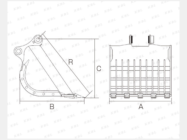 アタッチメント(建設機械) その他メーカー スケルトンバケット 10-15ｔショベル用100×150ｍｍ網目 0.45_画像2