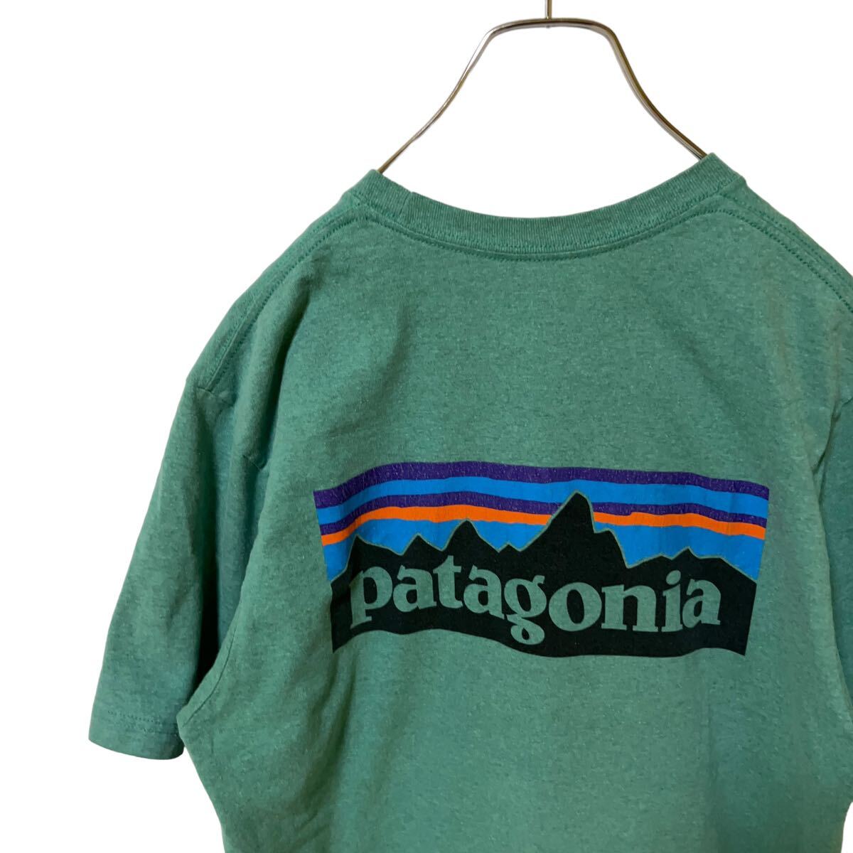1 パタゴニア M アメリカ古着 メキシコ製 バックプリント リサイクルコットン ポリ混 半袖 Tシャツ グリーン  patagonia メンズの画像1