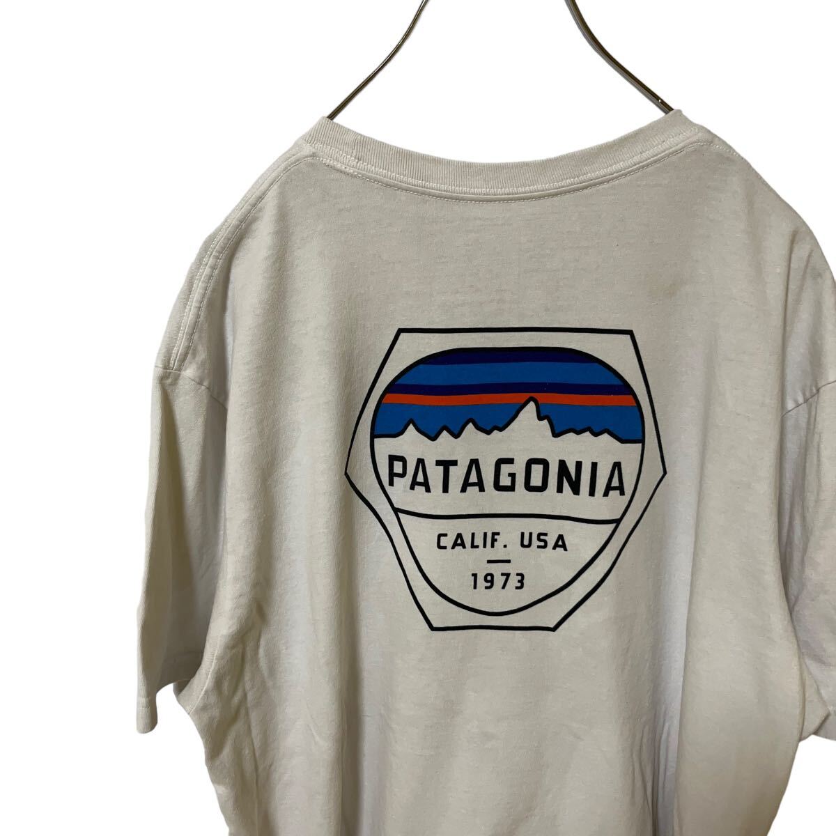 10 パタゴニア L アメリカ古着 メキシコ製 バックプリント リサイクルコットン ポリ混 半袖 Tシャツ ホワイト  patagonia メンズの画像1