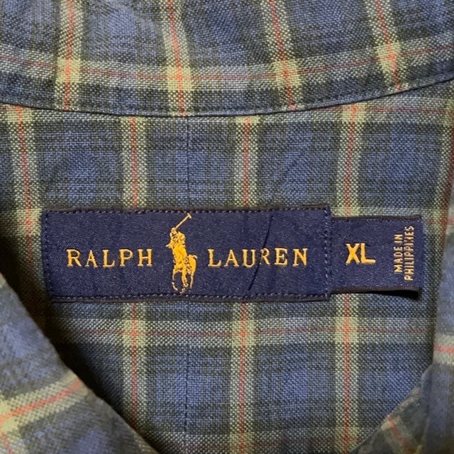 O7 ラルフローレン XL アメリカ古着　ポニーロゴ　刺繍　ボタンダウン　長袖シャツ　チェックシャツ　グリーン　RALPH LAUREN メンズ_画像8