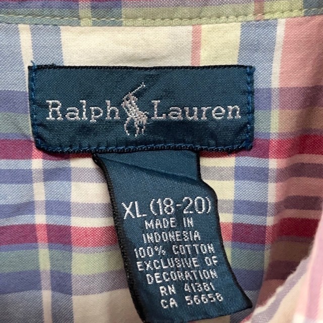 O22 ラルフローレン XL アメリカ古着　ポニーロゴ　刺繍　ボタンダウン　長袖シャツ　チェックシャツ　RALPH LAUREN レディース　ユース_画像6