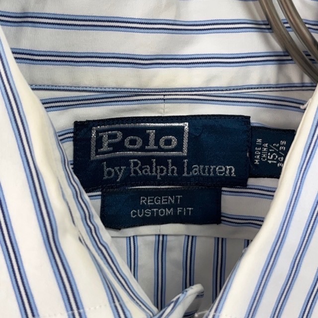 O49 ポロバイラルフローレン アメリカ古着　長袖シャツ　ストライプ　ブルーホワイト　RALPH LAUREN メンズ_画像6