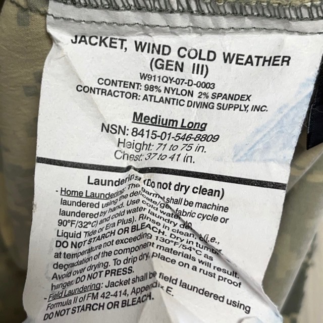 H28 米軍 GEN3 ECWCS M ウィンド ジャケット デジタルカモ 迷彩 ナイロン ミリタリー 07年 メンズの画像8