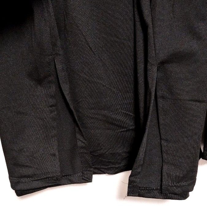 無地　長袖　クルーネック　Tシャツ ロンT　さらテロ素材　柔らか　速乾　丈長め　ゆったりめ　大きいサイズ　黒　ブラック　XL