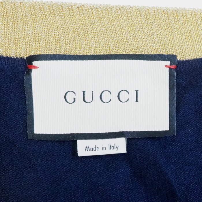GUCCI Gucci кашемир 64% шелк 36% кардиган длинный рукав S темно-синий / Gold ламе женский [63781]