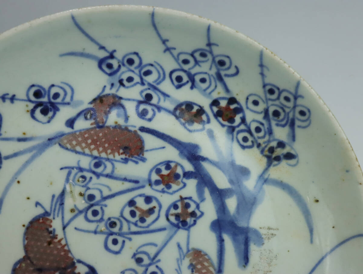 清朝期　釉里紅花鳥紋皿　唐物　中国美術　a022113_画像8