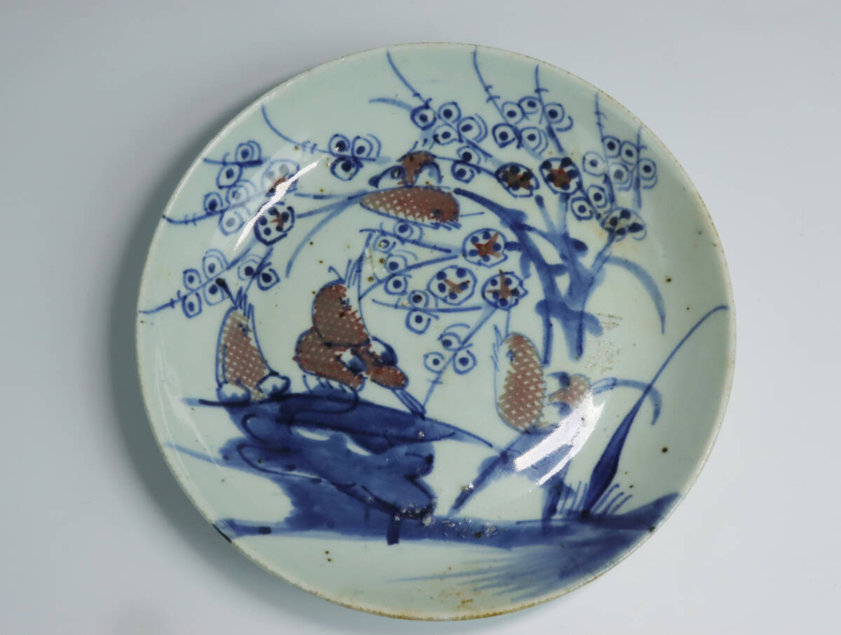 清朝期　釉里紅花鳥紋皿　唐物　中国美術　a022113_画像1