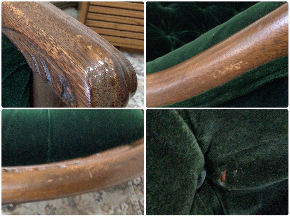 2862 [ высококлассный ] Old Marni Maruni один местный . диван ② велюр зеленый / зеленый Mid-century arm стул Vintage 