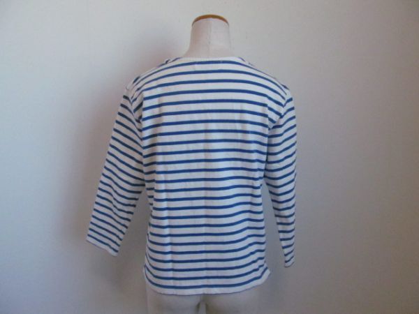 (56959)シンプリシテェ Simplicite レディース コットン ボーダー Tシャツ カットソー 長袖 ホワイト×ブルー USEDの画像2