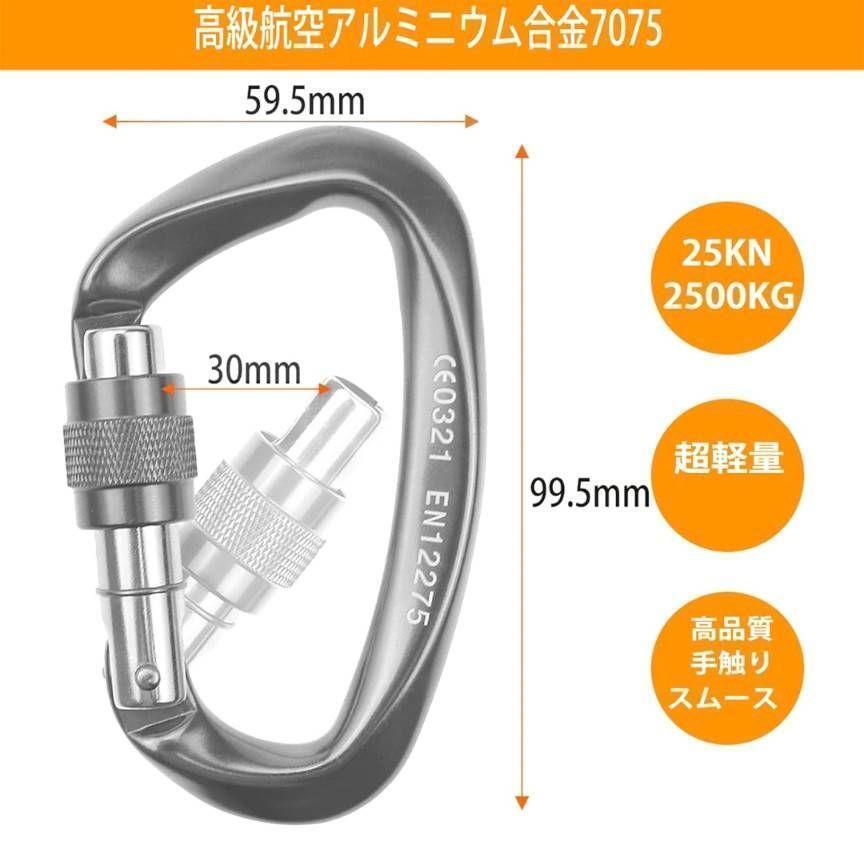 カラビナ ロック付 安全 スクリュー D型 シルバー アウトドア キャンプ 野外 Dリング 銀 釣り 登山 サイクリング クライミング 2個セットの画像4