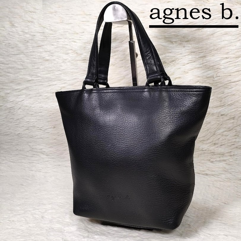  прекрасный товар agnes b.VOYAGE Agnes B boya-ju все кожа большая сумка черный чёрный ручная сумочка 