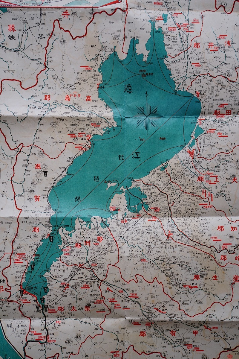 管内滋賀県地図　改正新案滋賀県全図　昭和4年　裏面:近江名勝案内　：琵琶湖地図・汽船航路・大津市街地図・近江八景略図_画像3