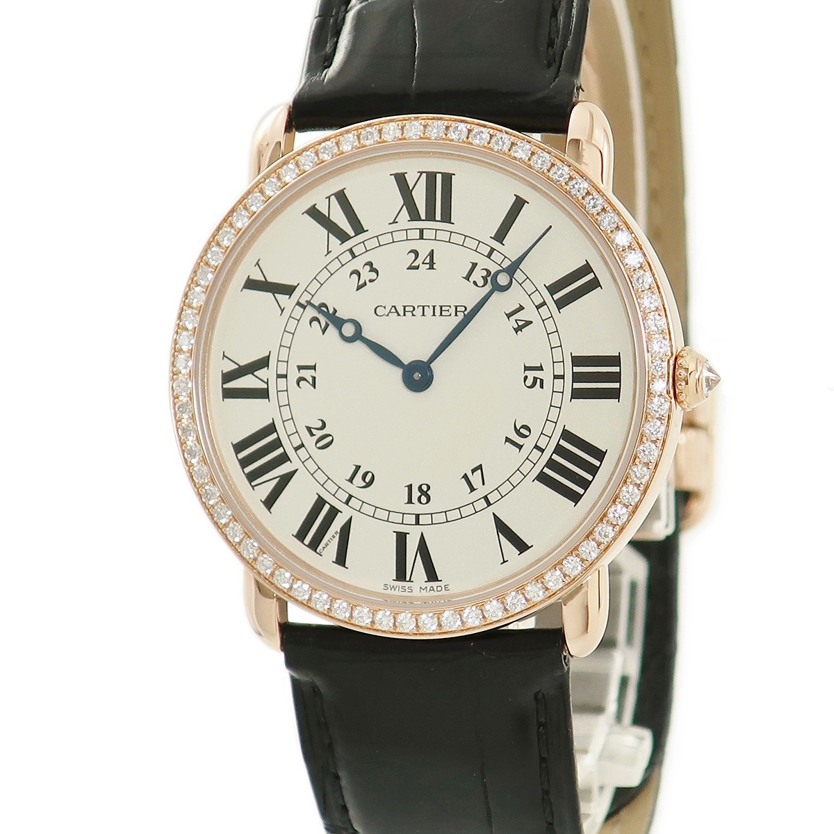 [3 year guarantee ] Cartier long do Louis Cartier LM WR000651 K18PG purity original diamond ivory Rome n blue needle hand winding men's wristwatch 