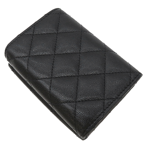 シャネル 三つ折り財布 スモールフラップ ウォレット ブラック 黒 マトラッセ ミニ財布 AP2962 中古の画像2
