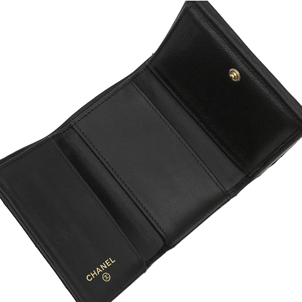 シャネル 三つ折り財布 スモールフラップ ウォレット ブラック 黒 マトラッセ ミニ財布 AP2962 中古の画像6