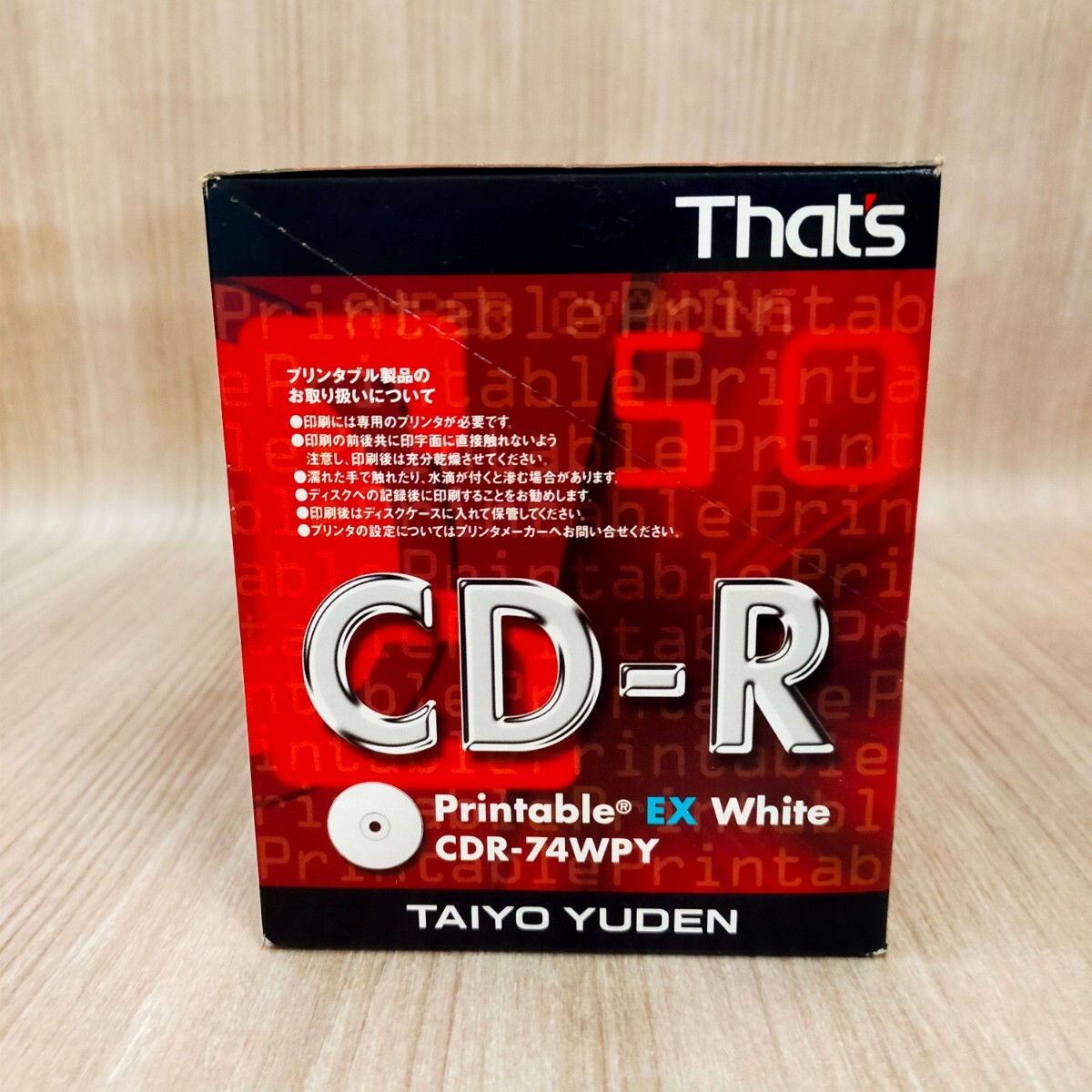 太陽誘電 CD-R That's CDR-74WPY 650MB 10DISCS データ用 プリンタブル 日本製 1〜24倍速 TAIYO YUDEN 【未開封品】　希少　当時物_画像2