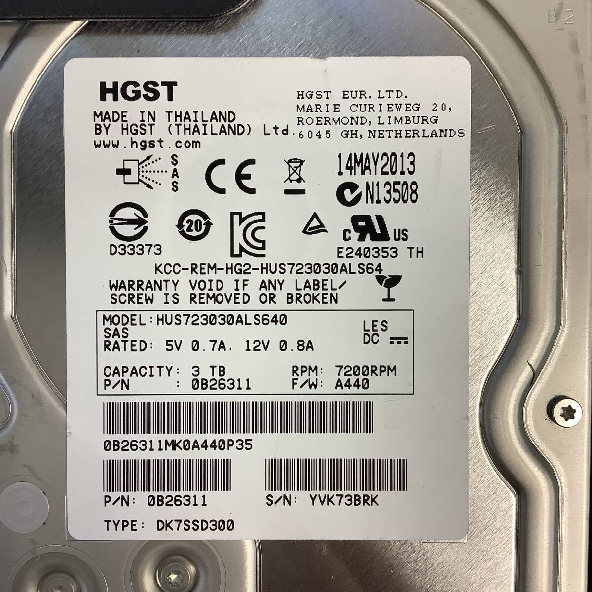 K6041064 HGST 3TB SAS 7.2K 3.5 -inch HDD 2 point [ used operation goods ]