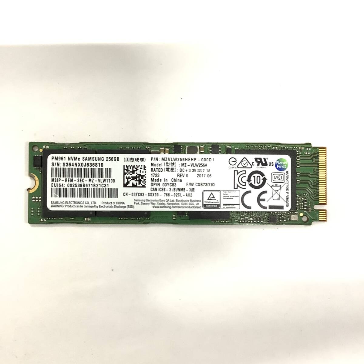 K60423155 SAMSUNG 256GB NVMe SSD 1点【中古動作品】_画像1