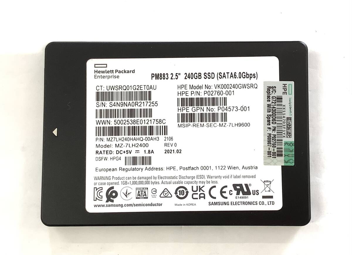 K6041832 SAMSUNG SATA 240GB 2.5インチ SSD 1点【中古動作品】の画像1