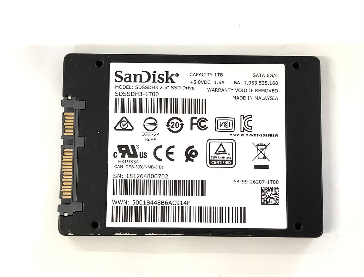 K6041531 SanDisk SATA 1TB 2.5インチ SSD 1点【中古動作品】_画像2