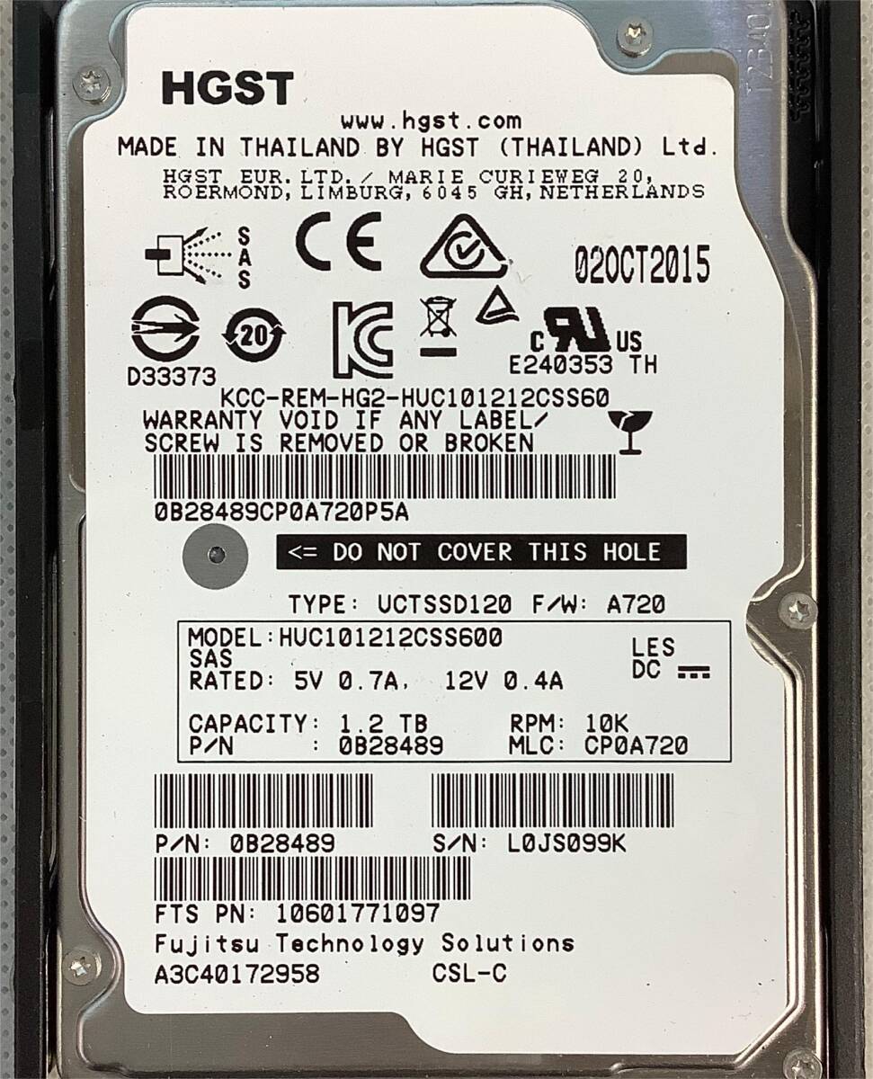 K6040279 HGST 1.2TB SAS 10K 2.5インチ HDD 1点【中古動作品】_見本