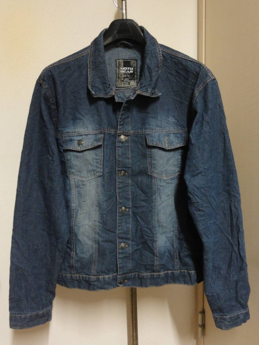 格安特大(XL・胸囲126cm位)モデル・MOTO GEAR(モトギア)・ダメージ加工デニム系地・高級ジージャン系デザインブルゾン