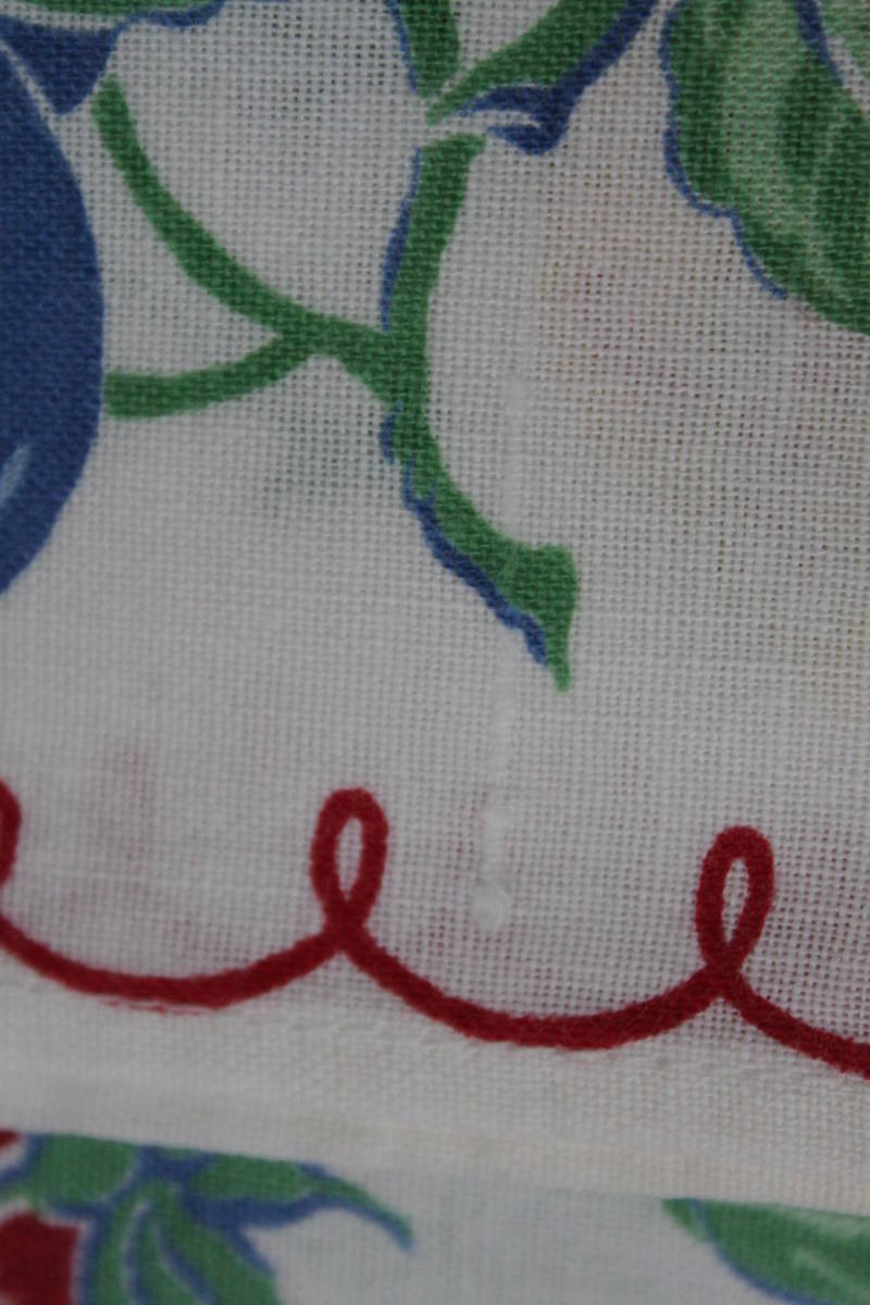 Vintage Tablecloth W/6 Napkins アメリカンヴィンテージ さくらんぼいちごりんご洋梨フルーツ柄 テーブルクロス&ナプキン6枚付 シミ傷あり