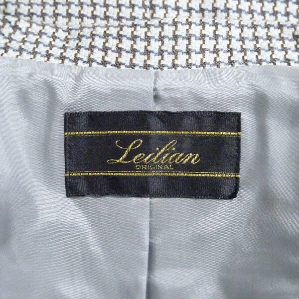 #anc レリアン Leilian スカートスーツ セットアップ ツーピース 9 水色 茶 チェック イタリア製生地 日本製 レディース [873505]_画像7