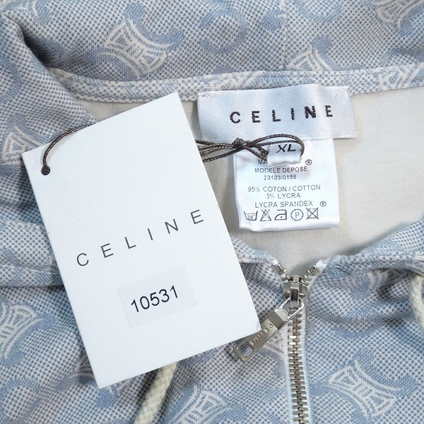 #anc セリーヌ CELINE トレーナー パーカー XL 水色 白系 ジップアップ ロゴ イタリア製 レディース [868346]_画像6