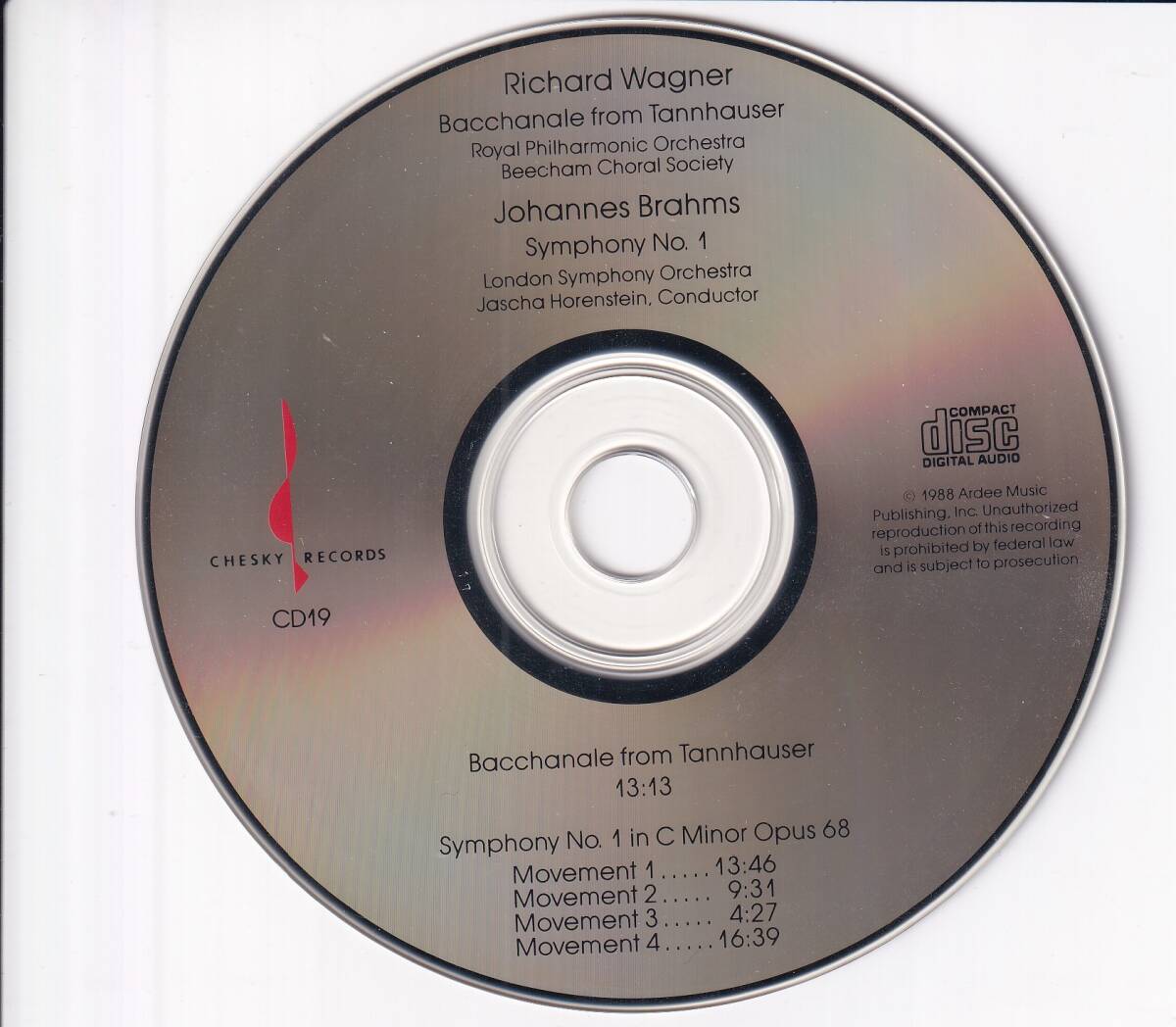 米CHESKY初期盤(日本プレス?)★ホーレンシュタイン&ロンドンso.ロイヤルpo./ブラームス:交響曲第1番,ワーグナータンホイザー～バッカナーレ_画像3