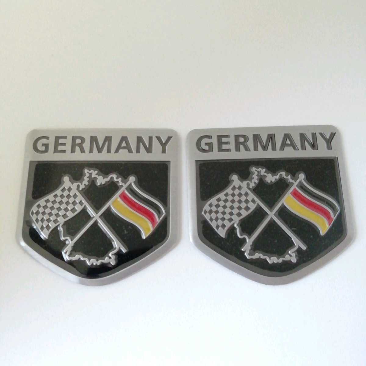 送料無料 2個セット ドイツ 国旗 チェッカーフラッグ アルミ エンブレム ステッカー BMW ベンツ ワーゲン アウディ ポルシェ フォード C3の画像1